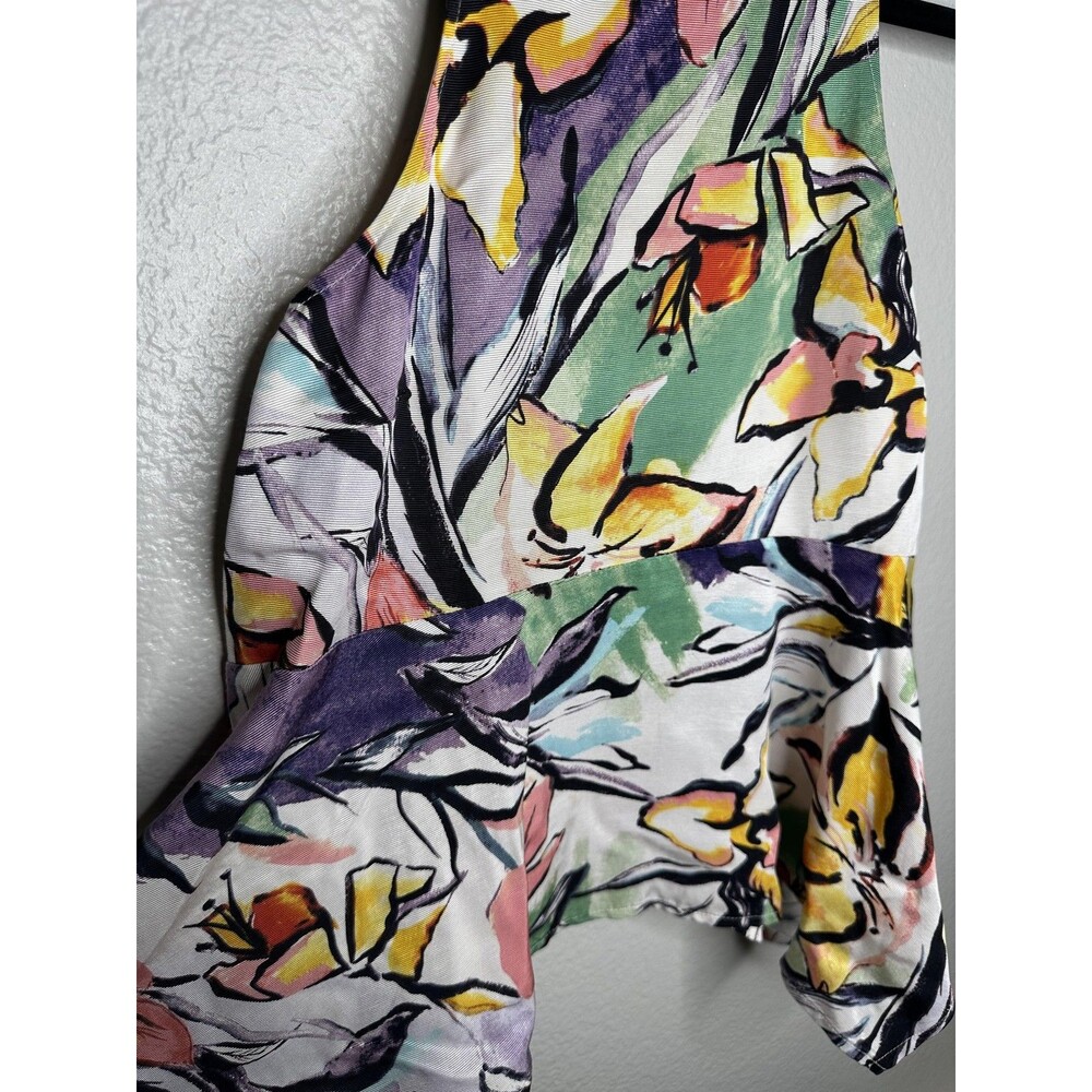 HD in Paris Shirt Womens 4 Multicolor Floral Peplum Sleeveless Exposed Zipper - Picture 2 of 6